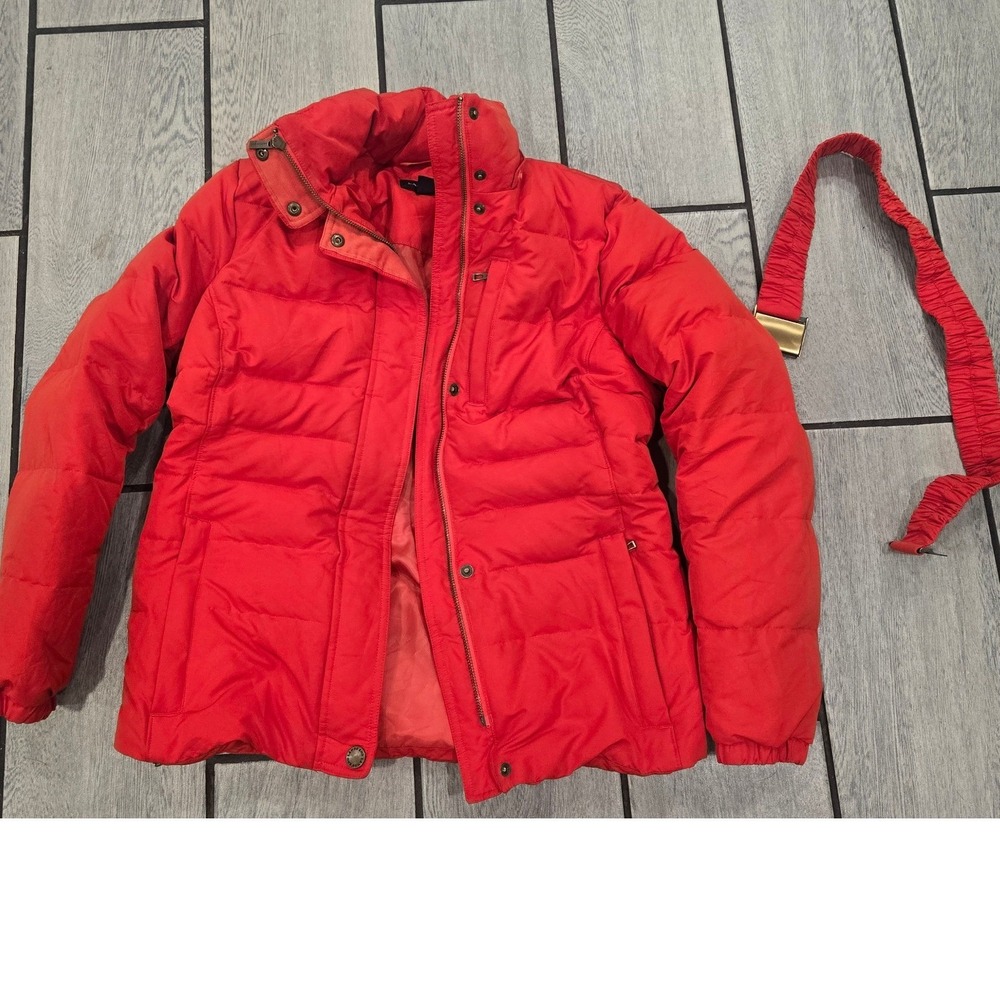 Lands End Womens Red Quilted Puffer Jacket with Belt Size XS 2-4 Full Zip Padded